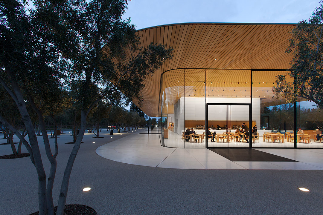 apple park visitor center at dusk by architects foster and partners, krista jahnke photography