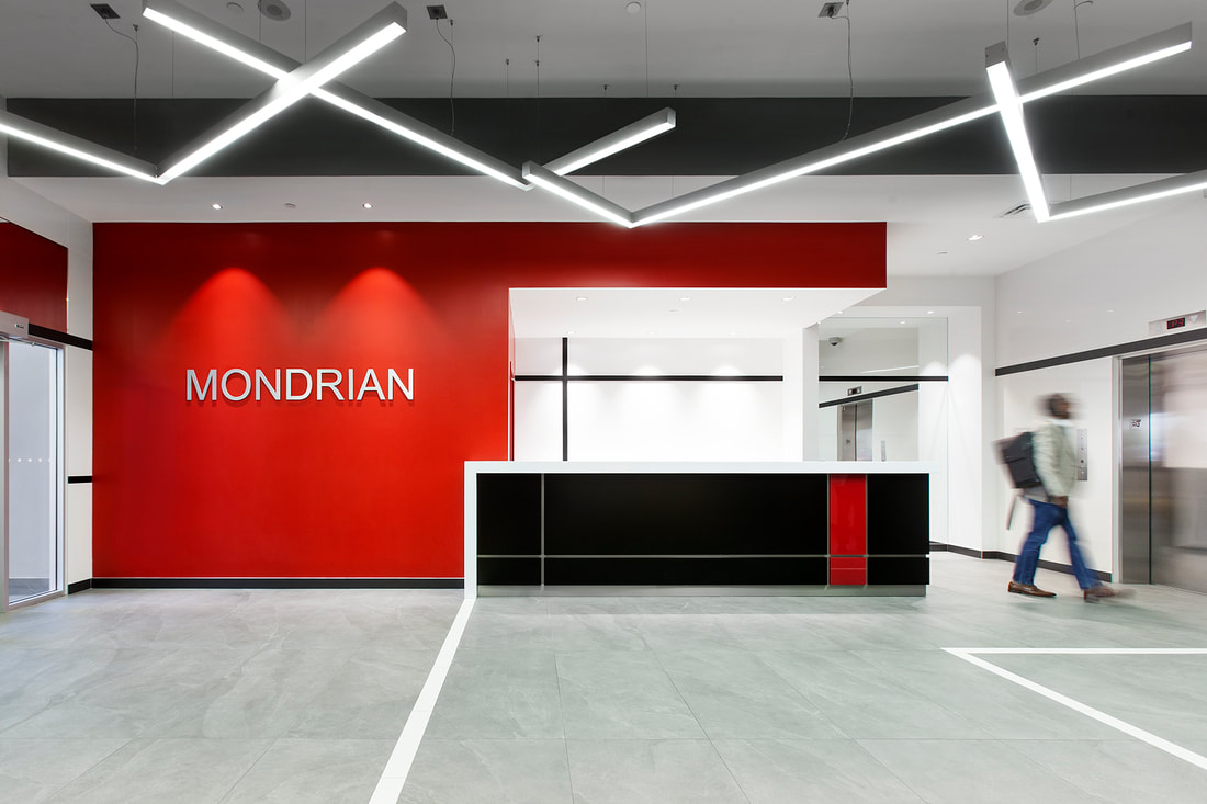 reception desk at mondian condos in ottawa by csv architects, krista jahnke photography