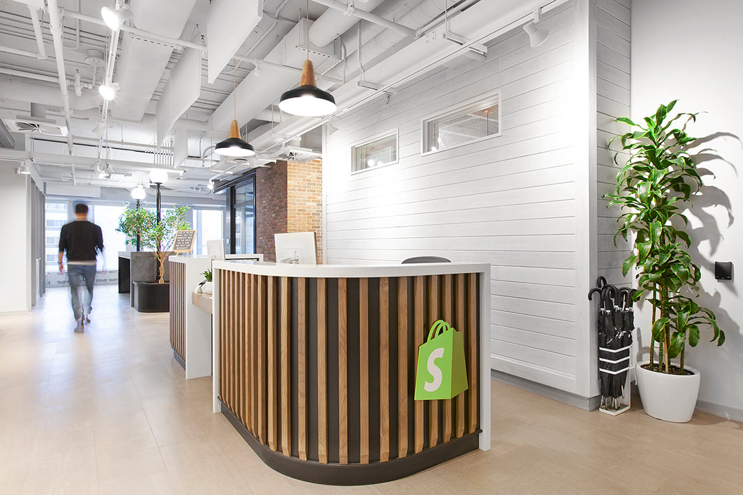 shopify office reception desk in ottawa by linebox studio, krista jahnke photography