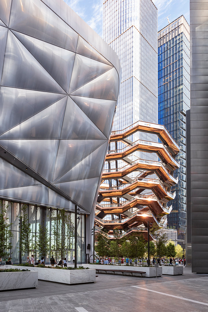 the shed art gallery in new york city by diller scofidio and renfro architects beside vessel by architects heatherwick studio, krista jahnke photography