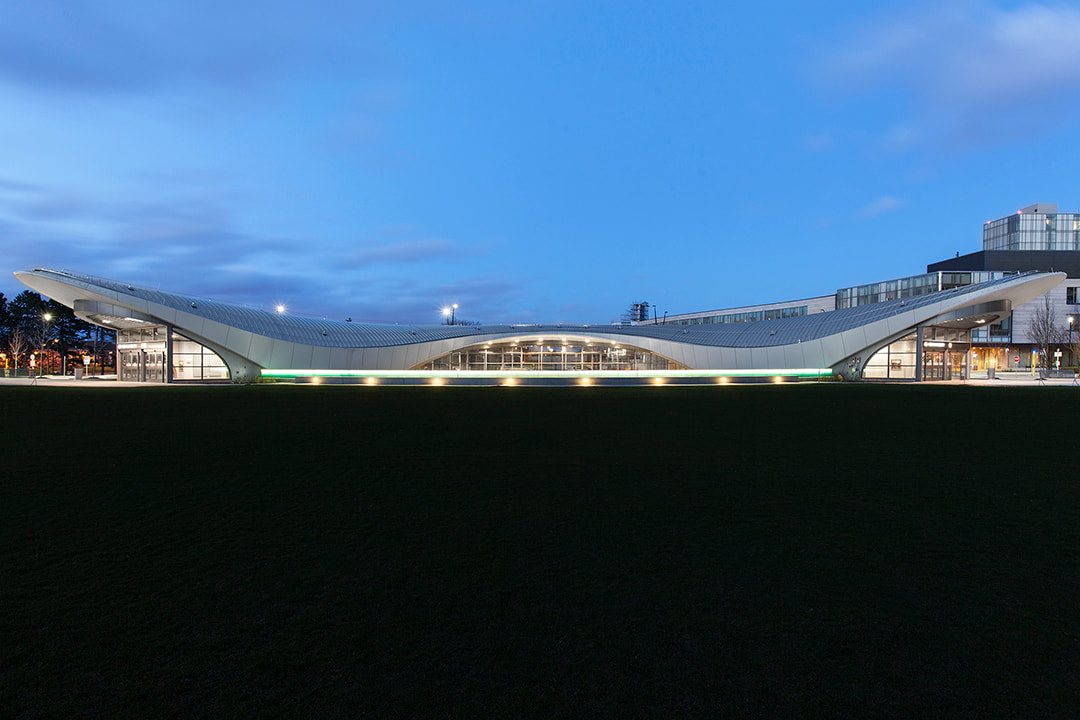 york university subway station at dusk in toronto by architects foster and partners, krista jahnke photography